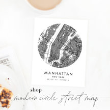 Minimal Modern Circle Street Map Art Prints