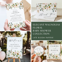 Elegant Watercolor Magnolias Floral Baby Shower