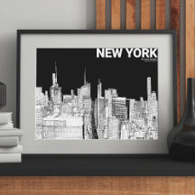 New York City Skyline Black & White Sketches  