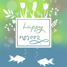 Colorful Modern Happy Norooz Letters Fish Flowers