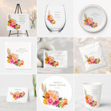 Vibrant Yellow Coral Floral Blooms Bridal Shower