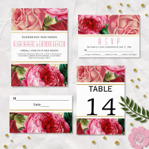 Vintage pink roses wedding invitations collection