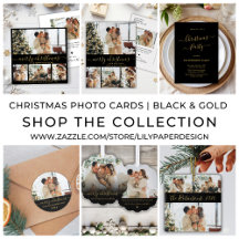 Top Sell Black Gold Christmas Photo Cards 