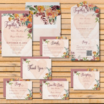 Floral Boho Heart Peach Wedding Suite Cards