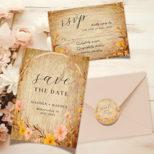 Rustic Boho Floral Wood Wildflower Wedding Invite