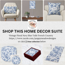 Vintage Floral Navy Blue Toile French Country