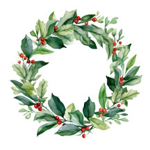 Vintage Watercolor Holly Berry Christmas Wreath