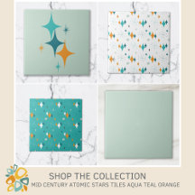 Mid Century Atomic Stars Tiles Aqua Teal Orange