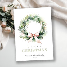 Soft Blush Green Christmas Wreath Watercolor