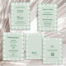 Sage Green Gingham Wedding Invitation Suite