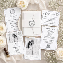 Elegant Black & White Floral Crest Wedding
