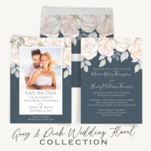 Wedding Watercolor Blush Botanical Rose Dusty Grey