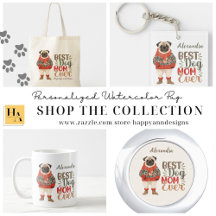 Watercolor Pug in Winter Apparel - Pug Mom Gifts