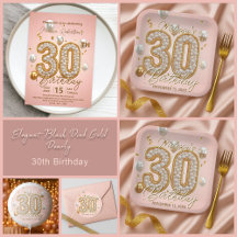 Elegant Blush Pink Gold Pearly 30th Birthday
