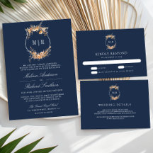 Fall Wildflower Crest Navy Blue Wedding 
