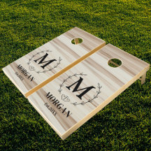 Elegant Monogram Wedding Wreath Cornhole Sets