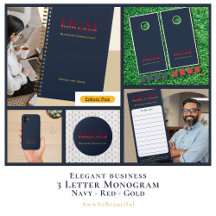 Elegant Business 3 Letter Monogram - Navy Red Gold