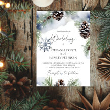 Winter wedding watercolor snowy pines