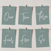 Eucalyptus Green Modern Handwritten Table Numbers