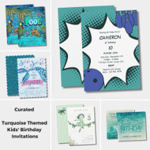 Curated Turquoise Themed Kids' Birthday Invitation