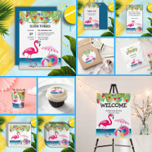 Festive Summer Beach Pink Flamingo Baby Shower