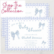 Blue Bow Baby Shower Invitations and Supplies
