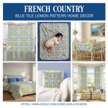 Blue Tile French Country Lemon Pattern Home Decor