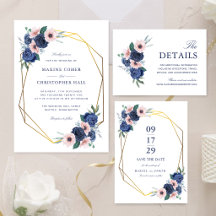 Navy Blue & Blush Floral Geometric Wedding Set