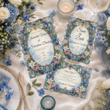Elegant Blue Art Nouveau Floral Wedding