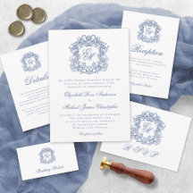 Vintage Blue Elegant Monogram Wedding Crest