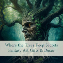 Wise Face in Ancient Tree Mysterious Forest