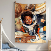 Black Skin Boy Astronaut Space Blanket 131B
