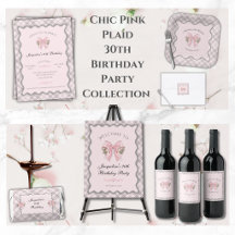 Chic Pink Plaid Coquette Bow 30th Birthday Party