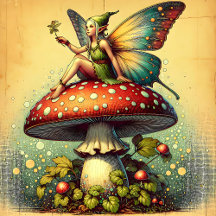 Vintage Fairy on a Retro Mushroom