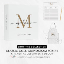 Classic Elegant Gold Monogram Script Name Kitchen