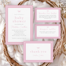 Simple Pink Bow Girls Baby Shower Invitation