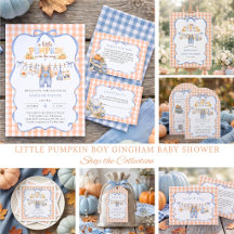 Little Pumpkin Boy Orange Gingham Baby Shower