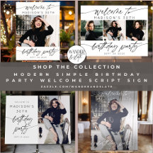 Modern Simple Birthday Party Welcome Script Sign 