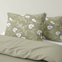 Elegant Olive Green White Floral Flower Home Decor