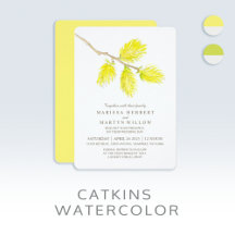 Yellow catkins willow watercolor art wedding