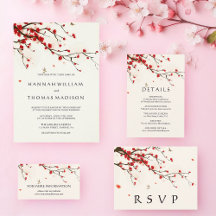 Cherry Blossoms Watercolor Floral Invitation Suite