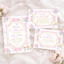 Whimsical Pink Floral Coquette Girl Baby Shower