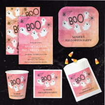 PINK AND ORANGE WATERCOLOR GHOSTS HALLOWEEN PARTY