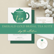 Emerald Gold Bridal Tea Party Elegant Minimalist