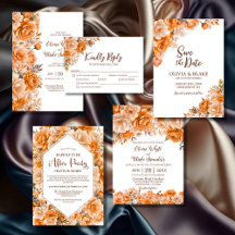 Elegant Orange Rose Floral Wedding Stationery