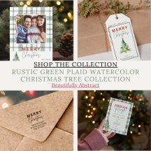 Rustic Green Plaid Watercolor Christmas Tree