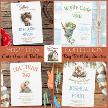 Cute Nature Animal Babies Boy Birthday Invitations