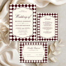 Old Money Ivory Burgundy Checkered Wedding Suite