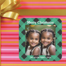 Christmas Plaid Custom Photo Stickers