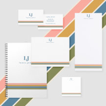 Minimalist Retro Stripes Monogram Stationery